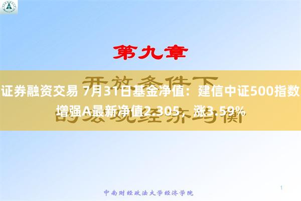 证券融资交易 7月31日基金净值：建信中证500指数增强A最新净值2.305，涨3.59%