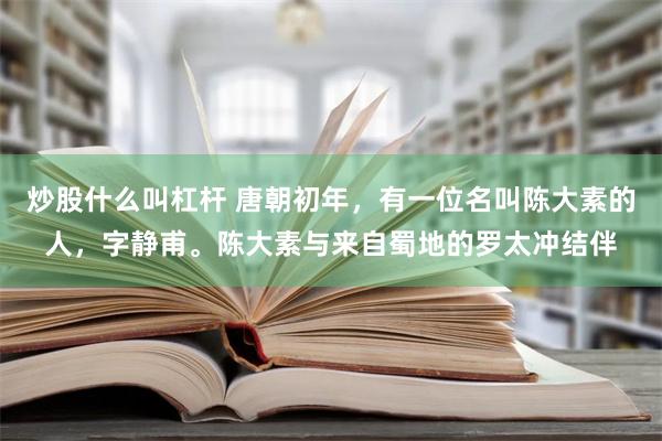 炒股什么叫杠杆 唐朝初年，有一位名叫陈大素的人，字静甫。陈大素与来自蜀地的罗太冲结伴