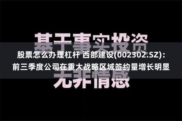 股票怎么办理杠杆 西部建设(002302.SZ)：前三季度公司在重大战略区域签约量增长明显